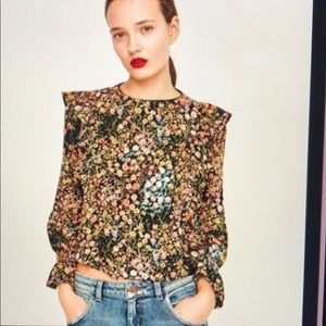 Zara printed blouse with frills. NWT